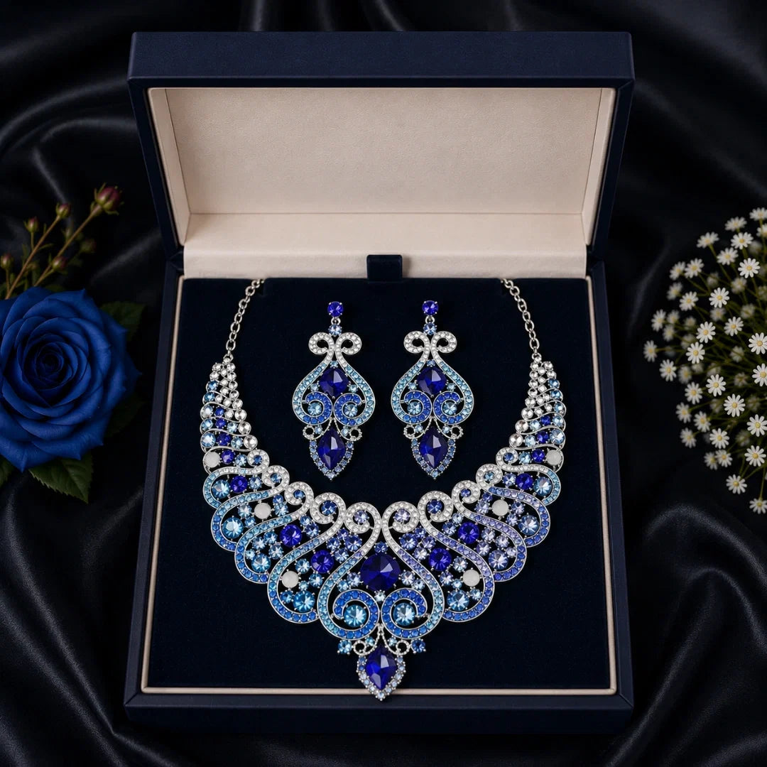 Casla's Jewel Emerald Crystal Statement Necklace & Earrings Set