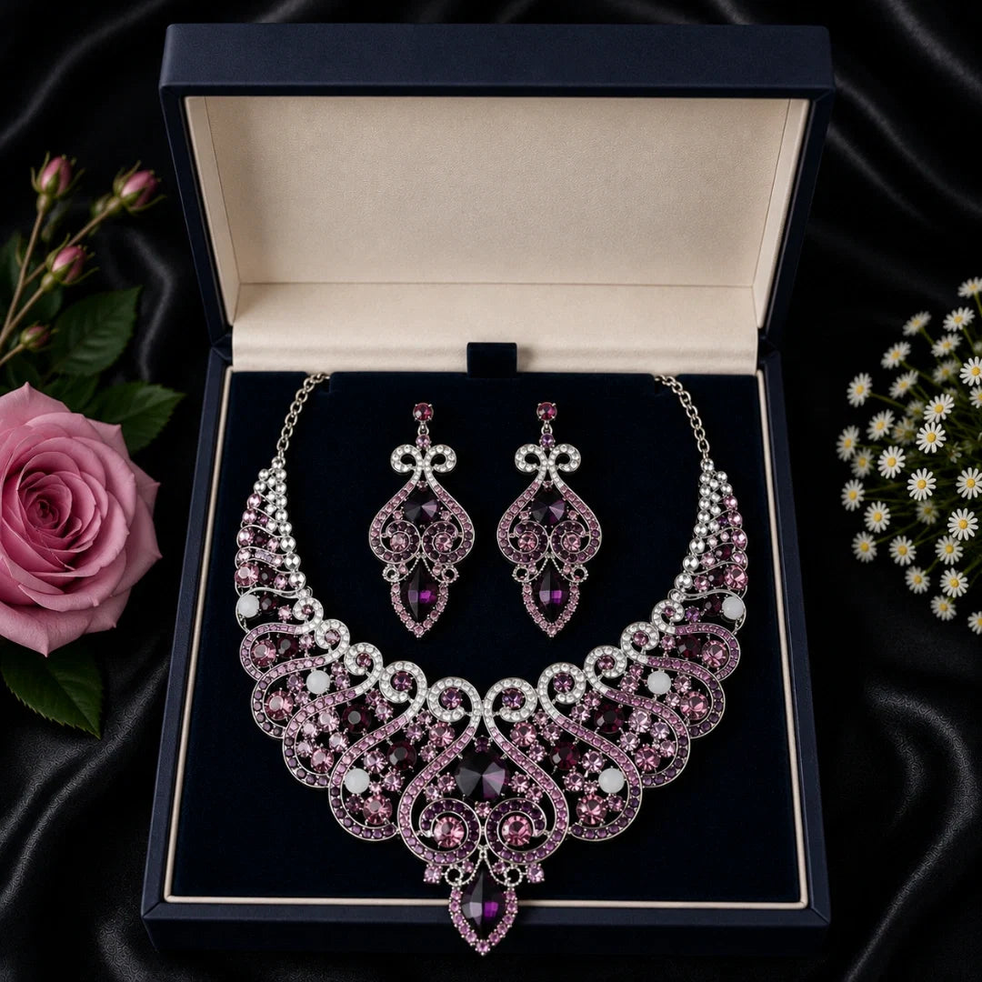 Casla's Jewel Emerald Crystal Statement Necklace & Earrings Set