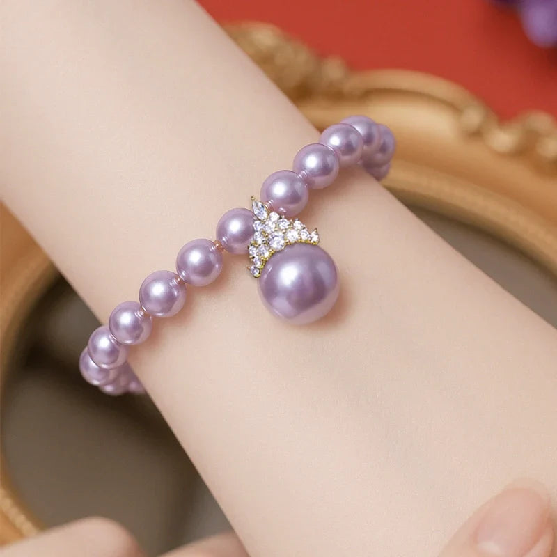Ethereal Natural Pearl Jewelry Set – Necklace & Bracelet in Champagne, White & Violet Glow