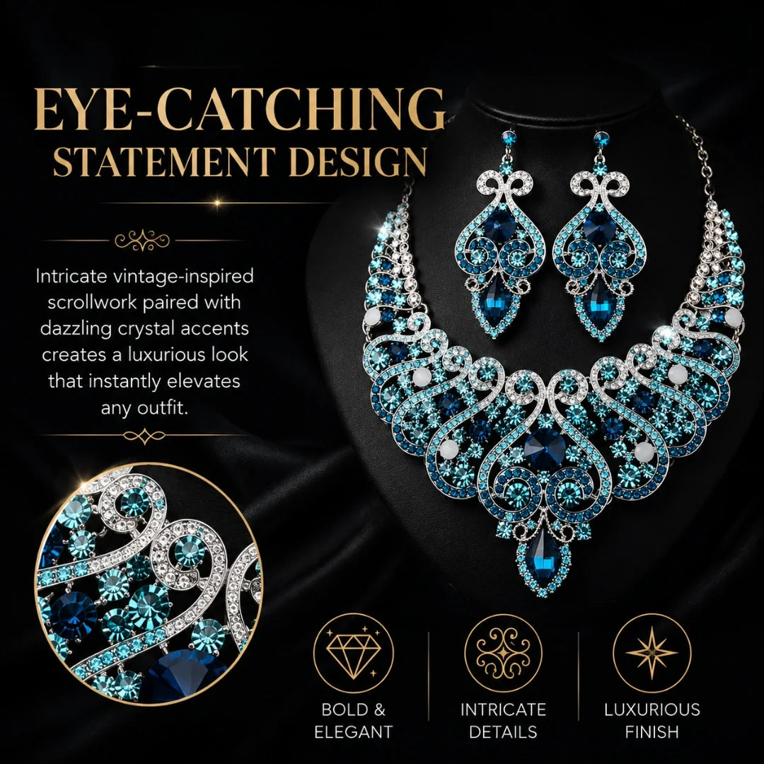 Casla's Jewel Emerald Crystal Statement Necklace & Earrings Set