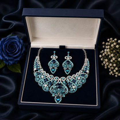 Casla's Jewel Emerald Crystal Statement Necklace & Earrings Set