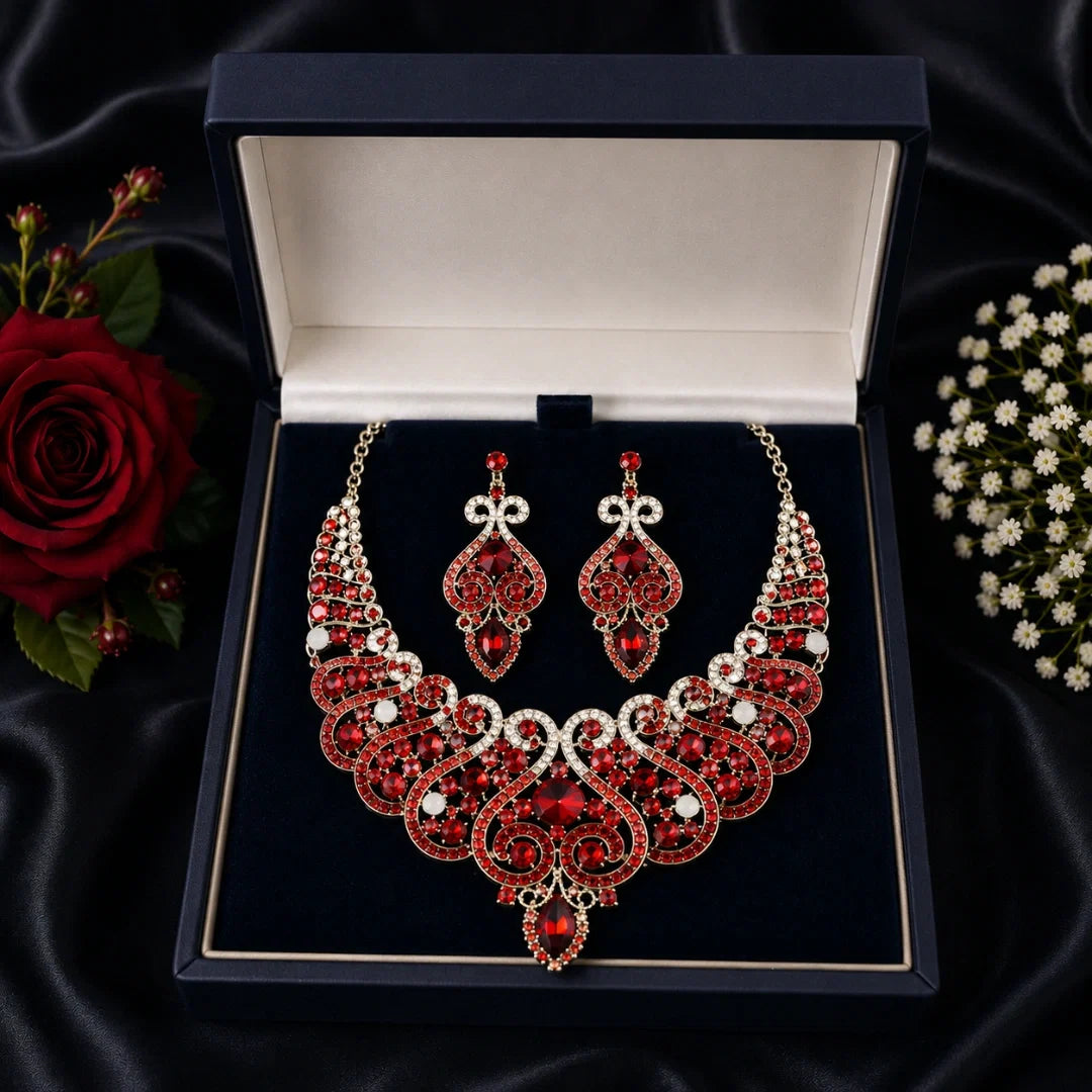 Casla's Jewel Emerald Crystal Statement Necklace & Earrings Set