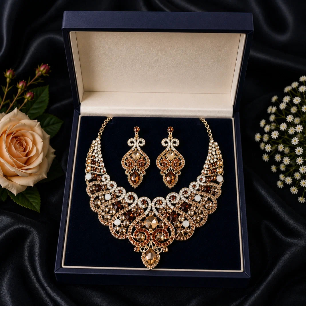 Casla's Jewel Emerald Crystal Statement Necklace & Earrings Set