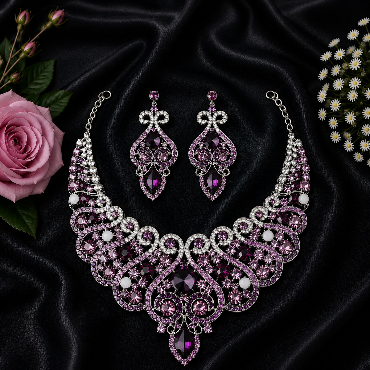 Casla's Jewel Emerald Crystal Statement Necklace & Earrings Set