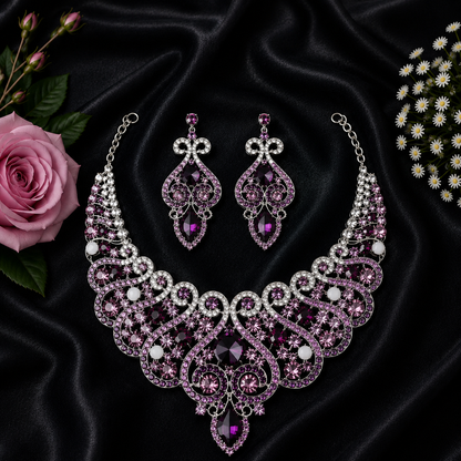 Casla's Jewel Emerald Crystal Statement Necklace & Earrings Set