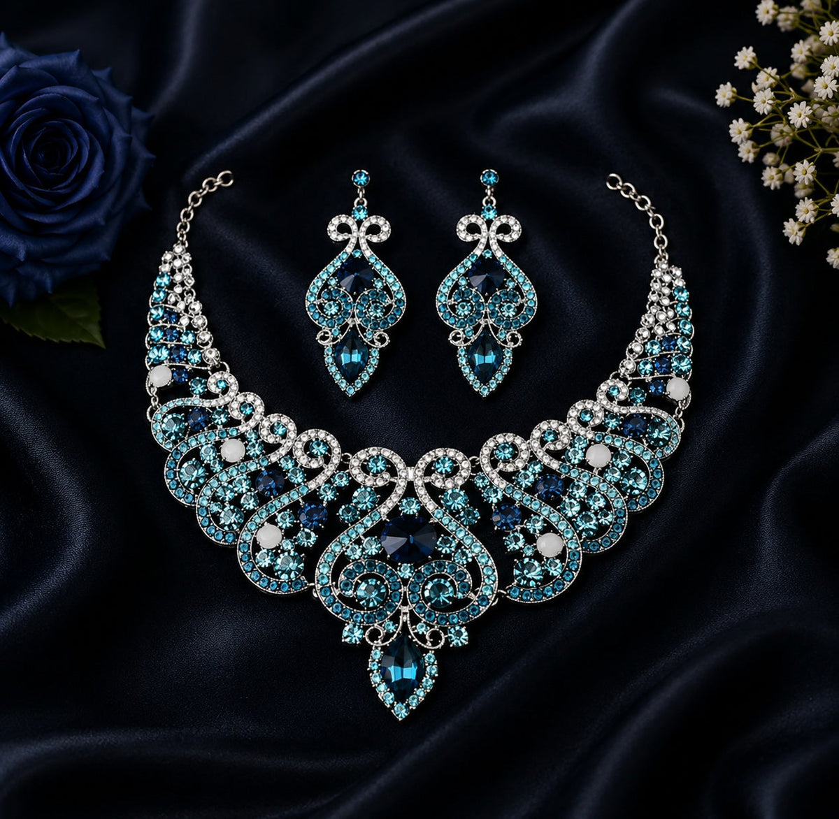 Casla's Jewel Emerald Crystal Statement Necklace & Earrings Set