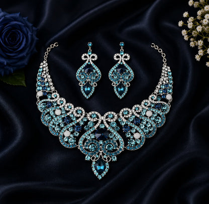 Casla's Jewel Emerald Crystal Statement Necklace & Earrings Set