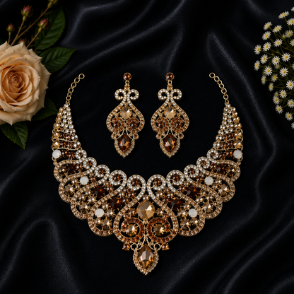Casla's Jewel Emerald Crystal Statement Necklace & Earrings Set