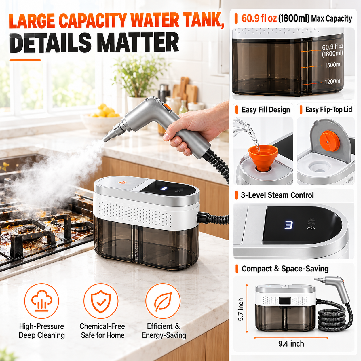 High-Temperature Multi-Surface Steam Cleaner Pro
