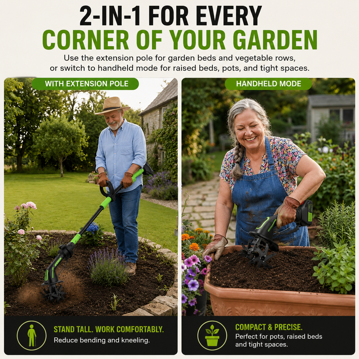 Homiux 2-in-1 Cordless Garden Tiller & Cultivator