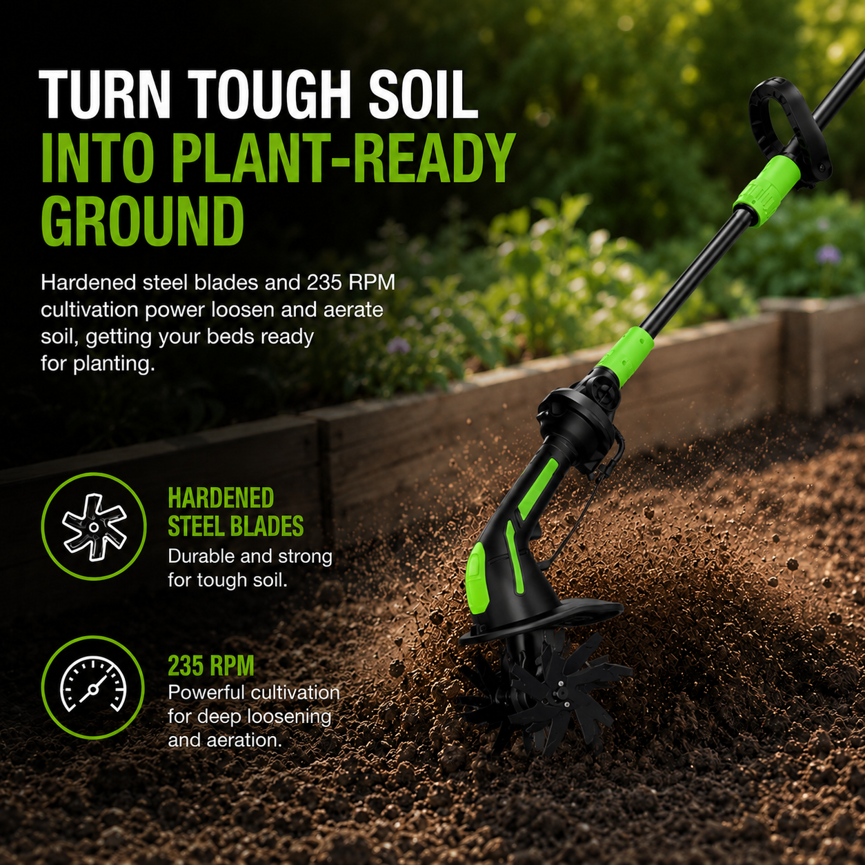 Homiux 2-in-1 Cordless Garden Tiller & Cultivator