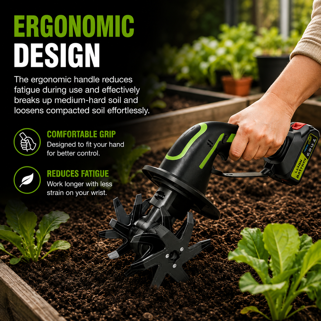Homiux 2-in-1 Cordless Garden Tiller & Cultivator
