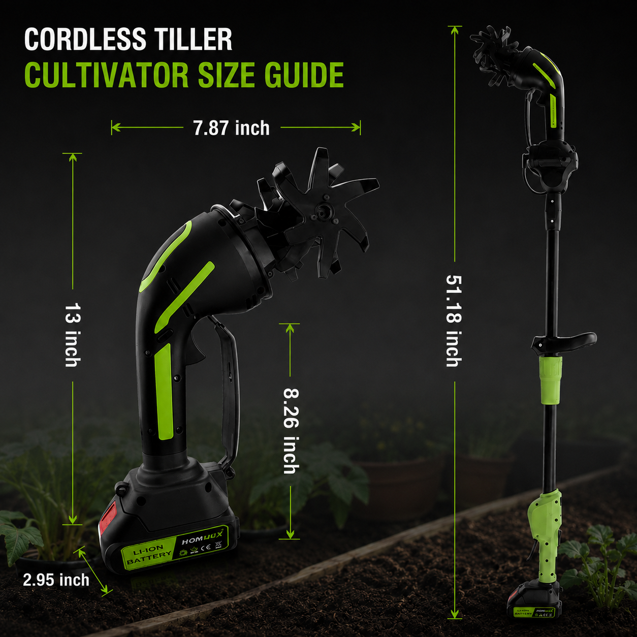 Homiux 2-in-1 Cordless Garden Tiller & Cultivator