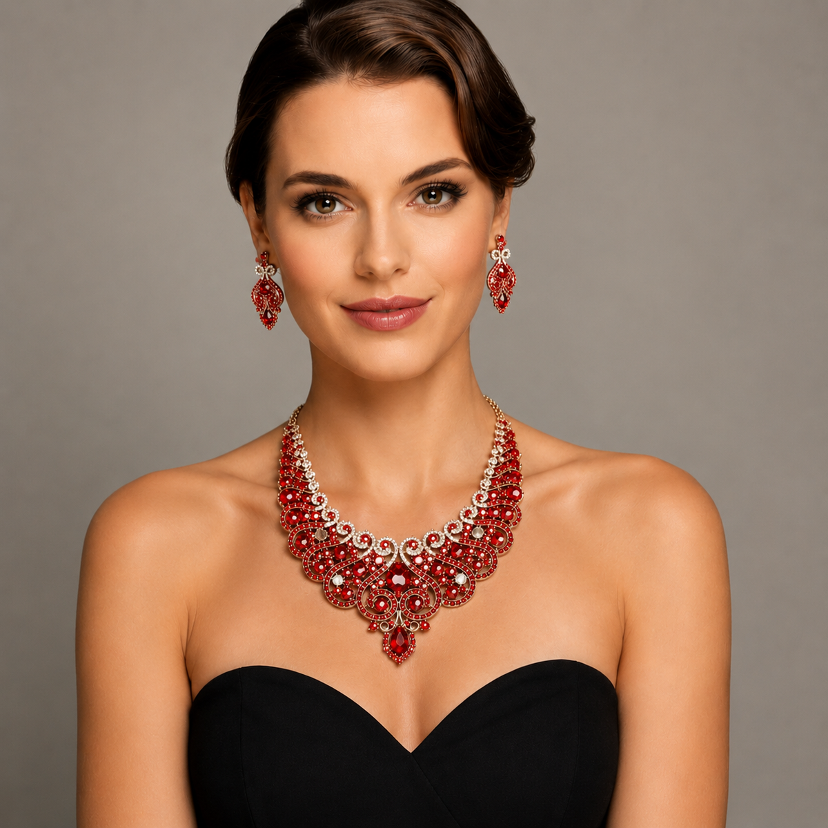 Casla's Jewel Emerald Crystal Statement Necklace & Earrings Set
