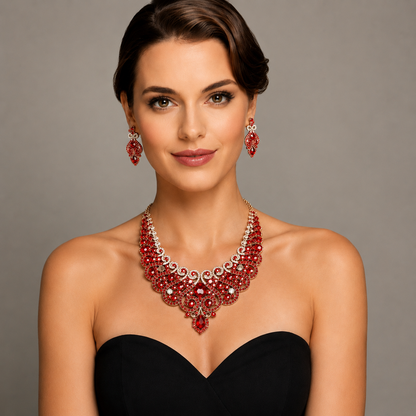 Casla's Jewel Emerald Crystal Statement Necklace & Earrings Set