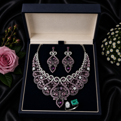 Casla's Jewel Emerald Crystal Statement Necklace & Earrings Set