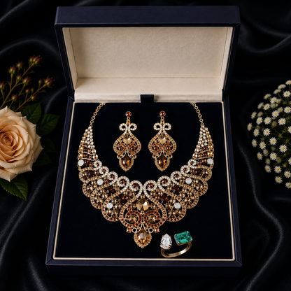 Casla's Jewel Emerald Crystal Statement Necklace & Earrings Set