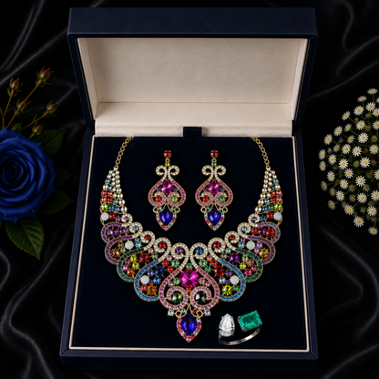 Casla's Jewel Emerald Crystal Statement Necklace & Earrings Set