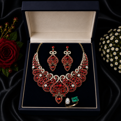 Casla's Jewel Emerald Crystal Statement Necklace & Earrings Set