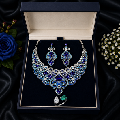 Casla's Jewel Emerald Crystal Statement Necklace & Earrings Set