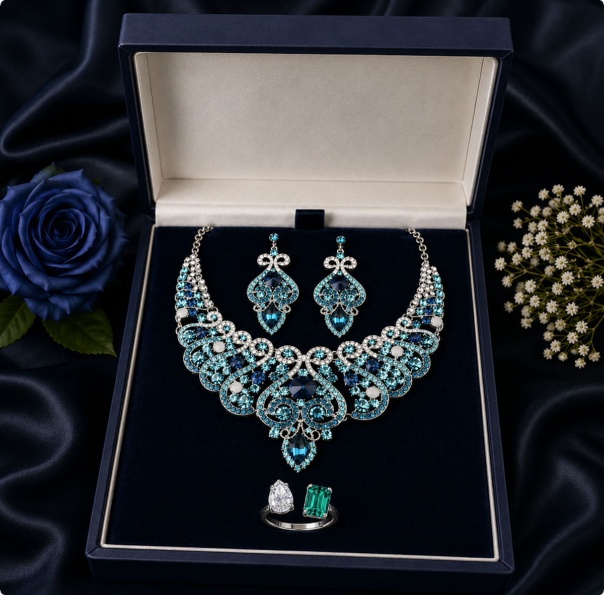 Casla's Jewel Emerald Crystal Statement Necklace & Earrings Set
