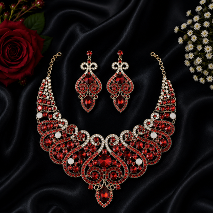 Casla's Jewel Emerald Crystal Statement Necklace & Earrings Set