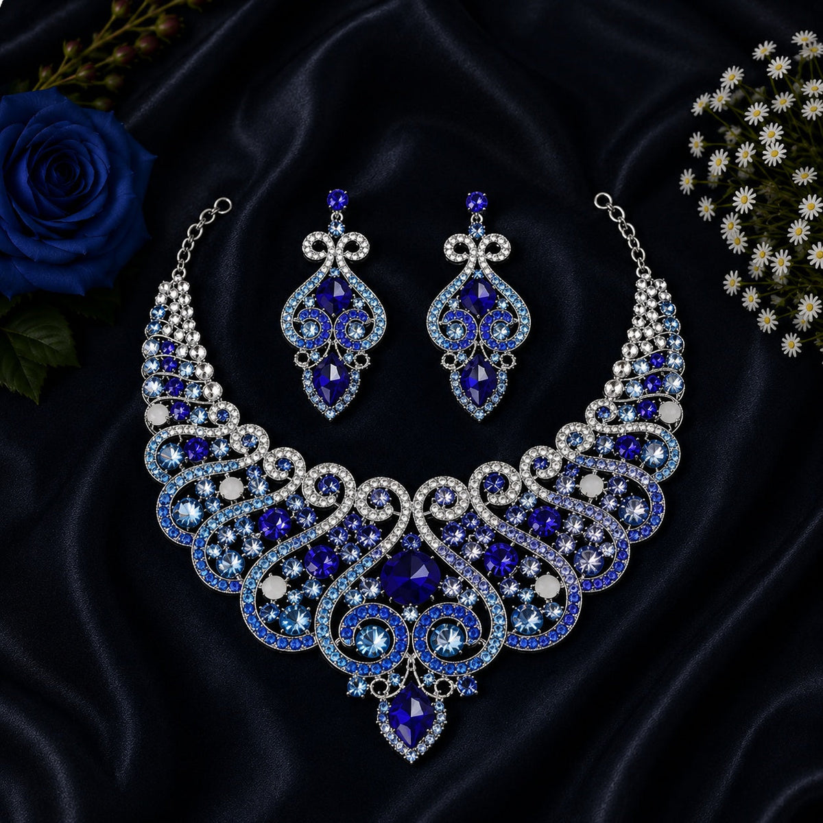 Casla's Jewel Emerald Crystal Statement Necklace & Earrings Set