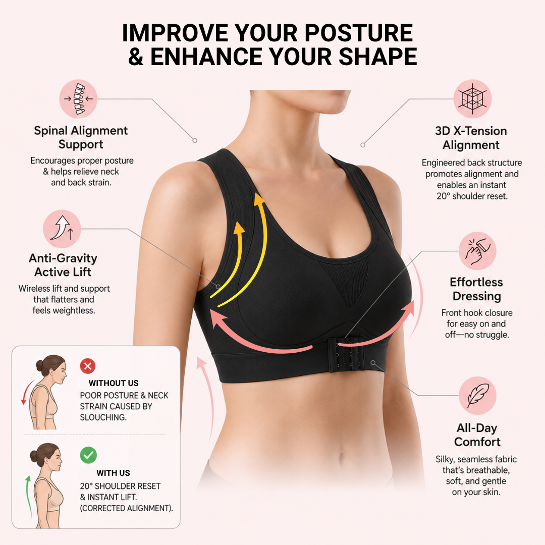 Seamless Posture Support Bra with 3D Back Alignment & X-Crisscross Support