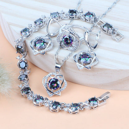 Rigel Silver Hand - Crafted Gemstone Pendant Earring Bracelet & Ring Set For Women