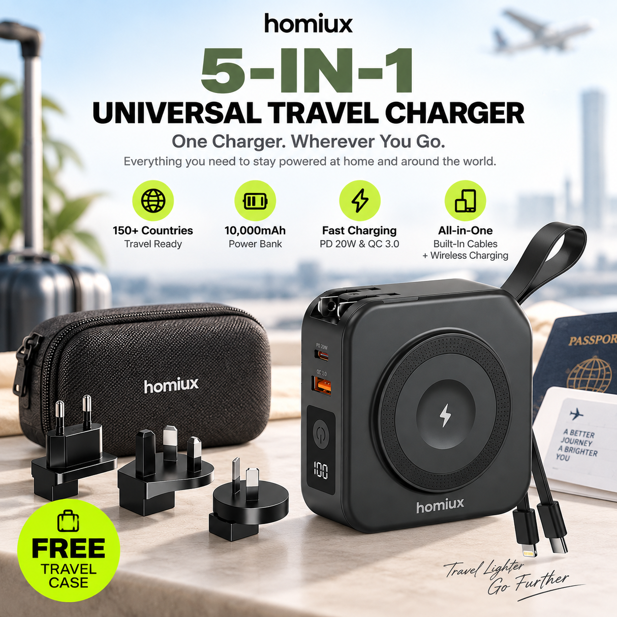 Homiux 5-in-1 Universal Travel Charger
