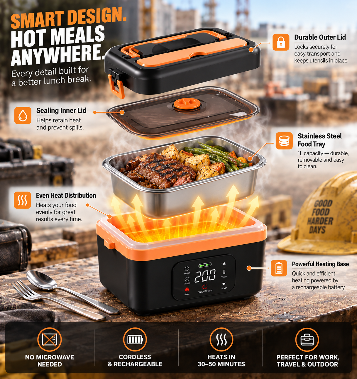 Cordless Self-Heating Lunch Box