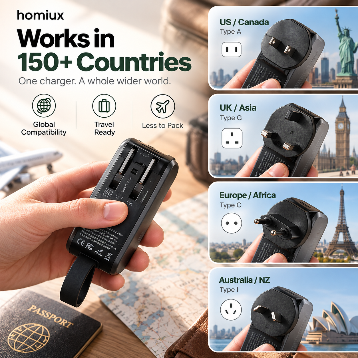 Homiux 5-in-1 Universal Travel Charger